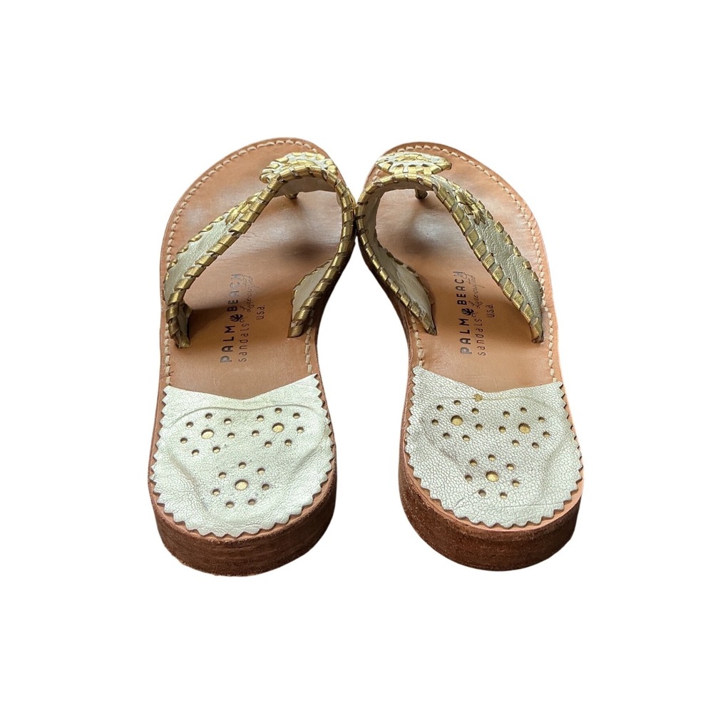 Palm Beach Sandals Womens Metallic Gold Silver Leather Navajo Thong Sandals 6 - Picture 4 of 10